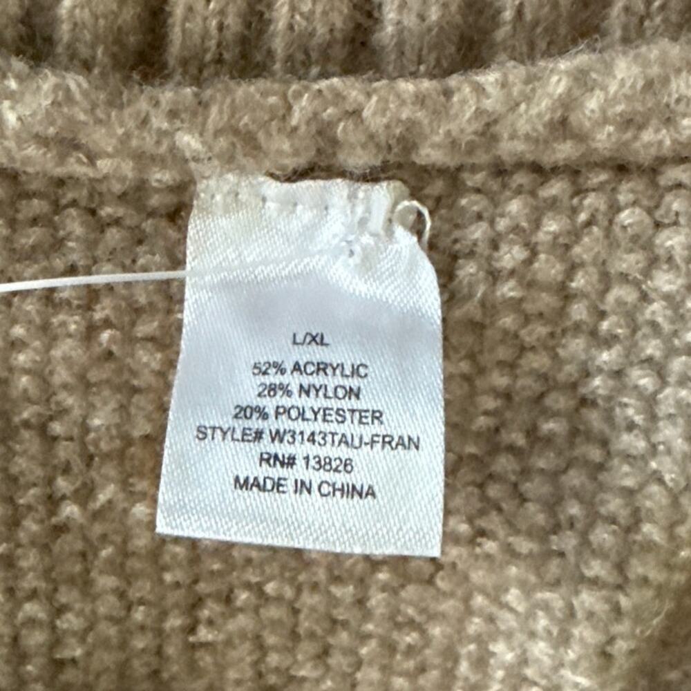 Francesca's Boho Poncho Sweater Fringe Cable Knit L/XL Tan Taupe Boho Chic Cozy - Picture 4 of 8
